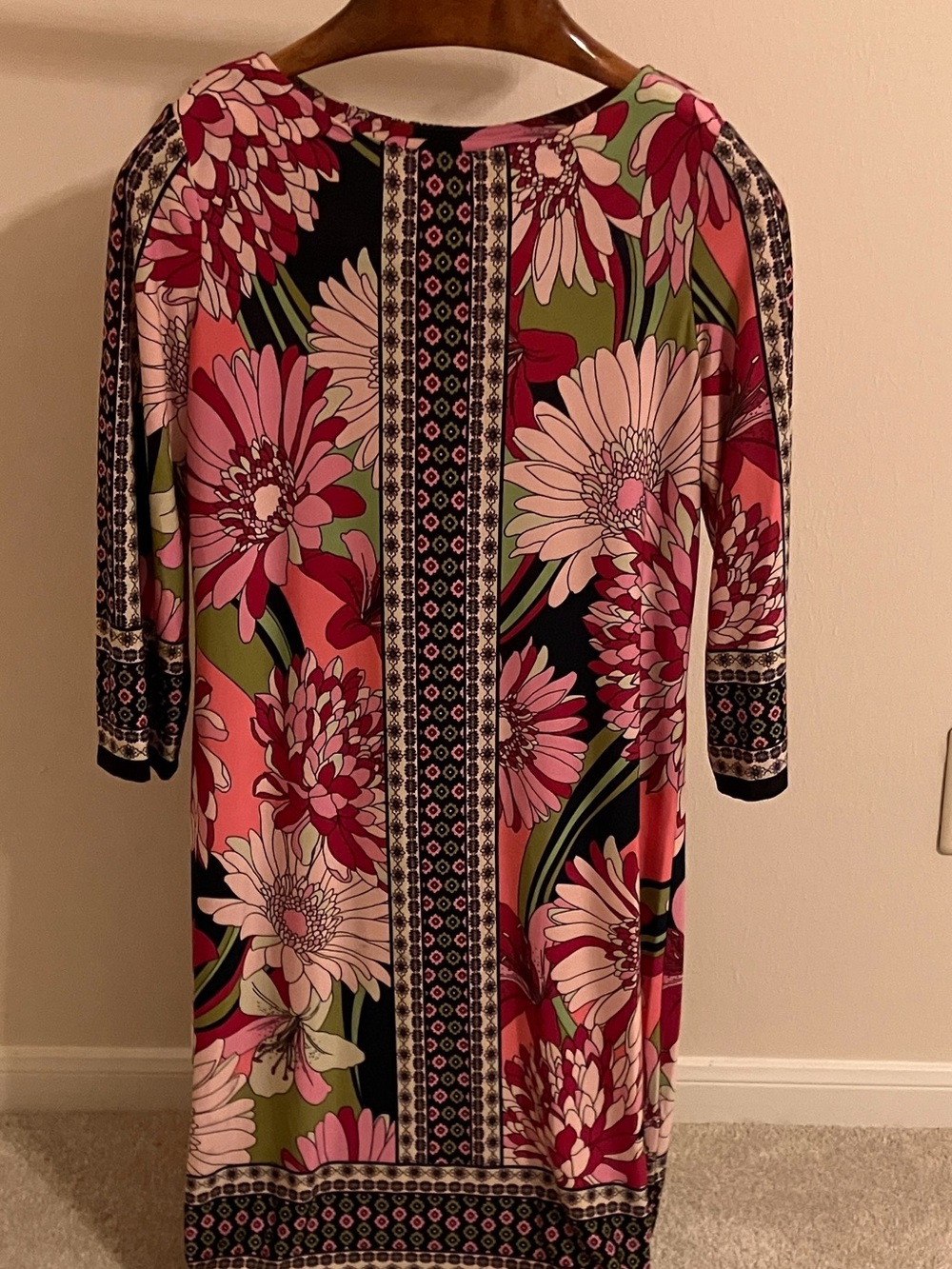 London Times Black Dress with Pink Floral Accents
